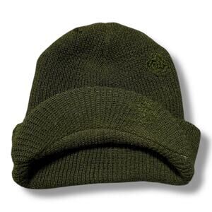 Vintage 80s US Army Wool Watch Cap Knit Military Hat Beanie Bill Visor Green